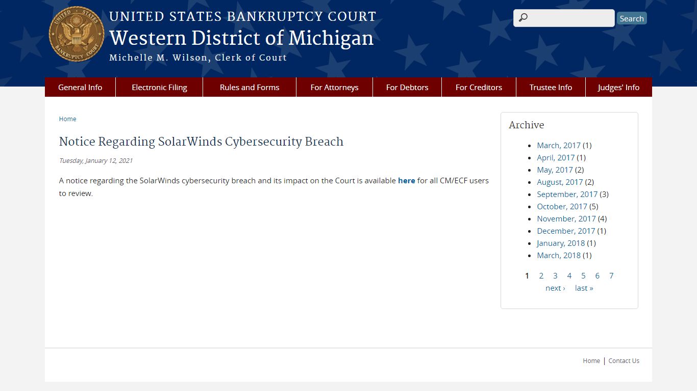 Notice Regarding SolarWinds Cybersecurity Breach | Western District of ...